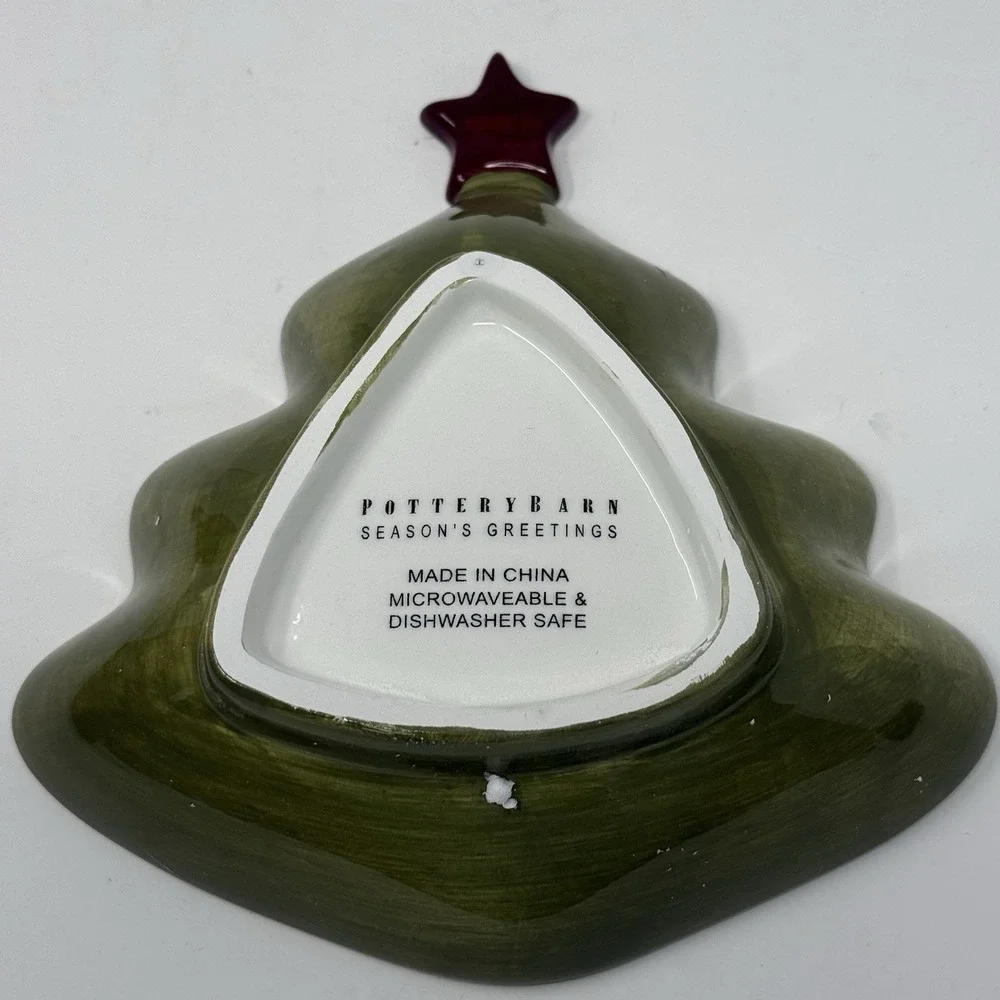 Pottery Barn Season's Greetings Christmas Tree Candy Dishes Set of 4